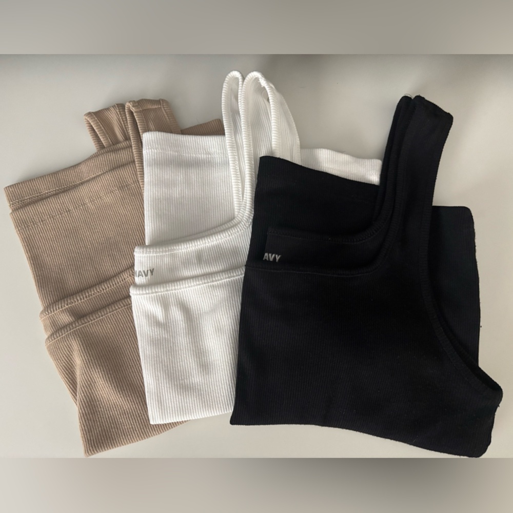 Old Navy Women’s Cropped Ribbed Tanks (3Pack) - Black, White, Tan